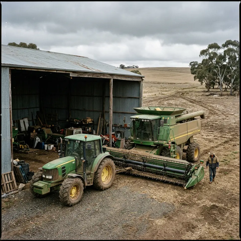Tractor and harvesting equipment on an Australian farm