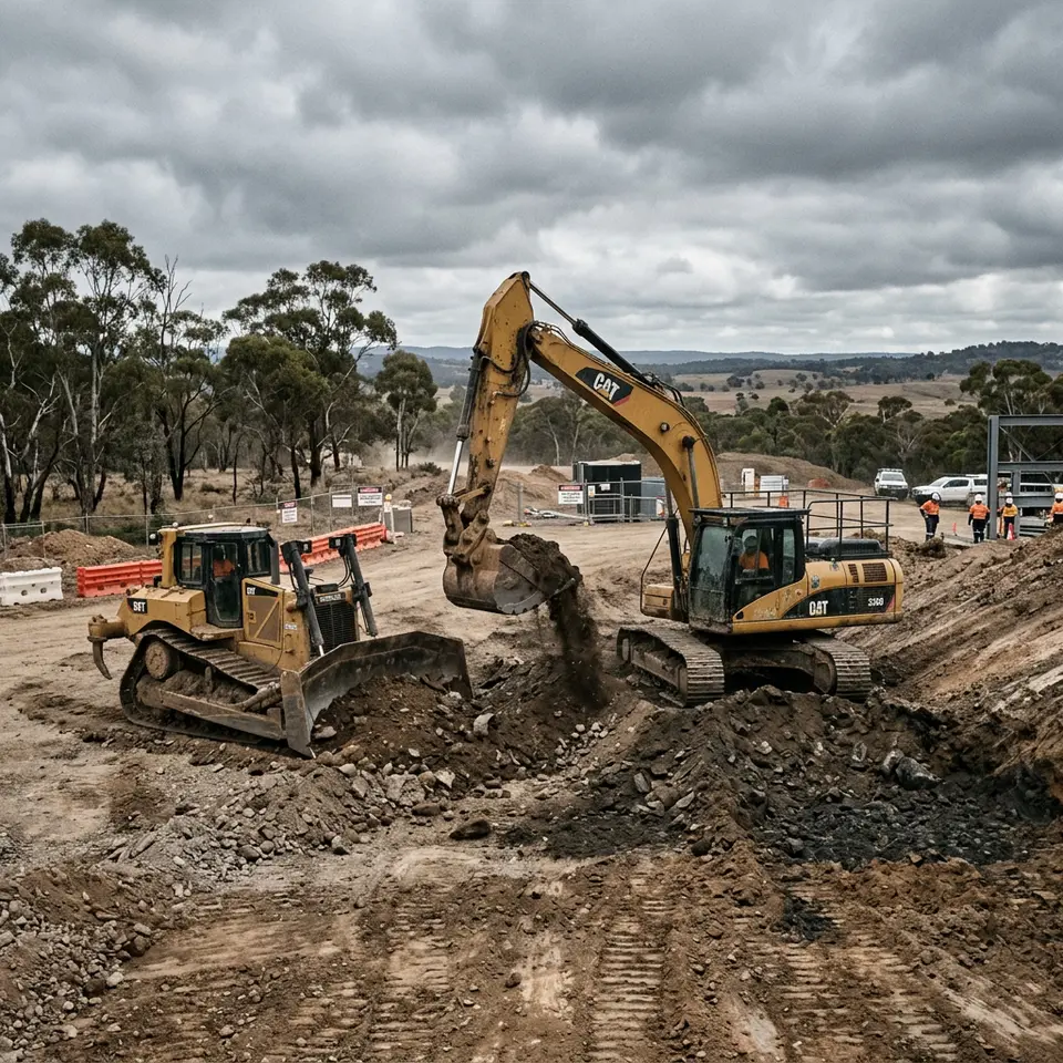 Excavator and dozer working on a construction site